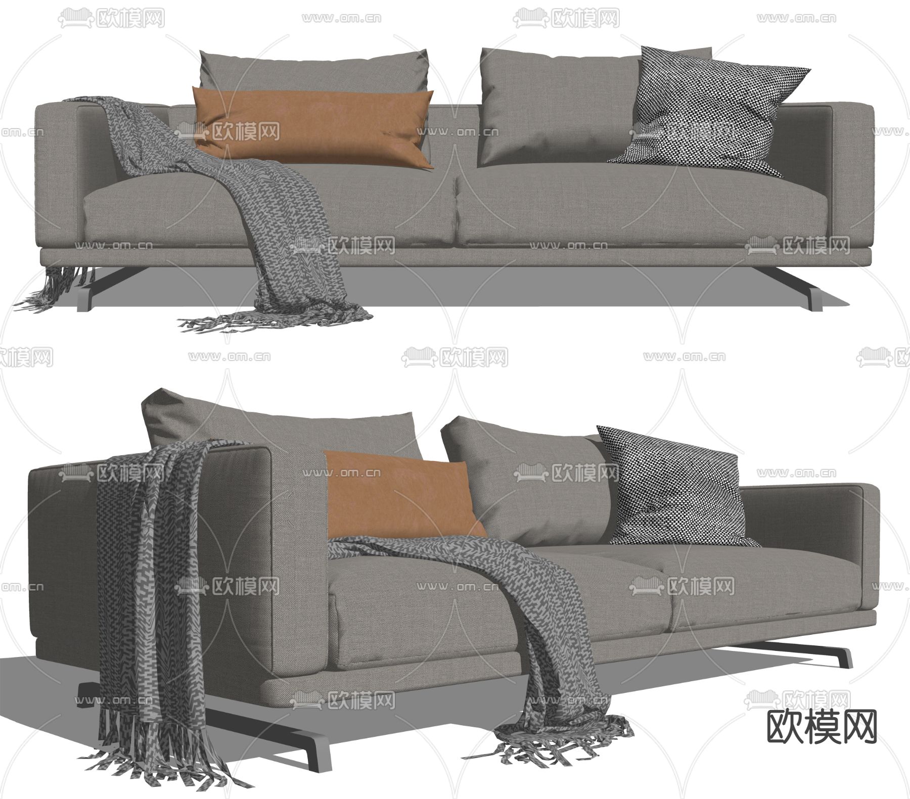 现代布艺双人沙发su模型
