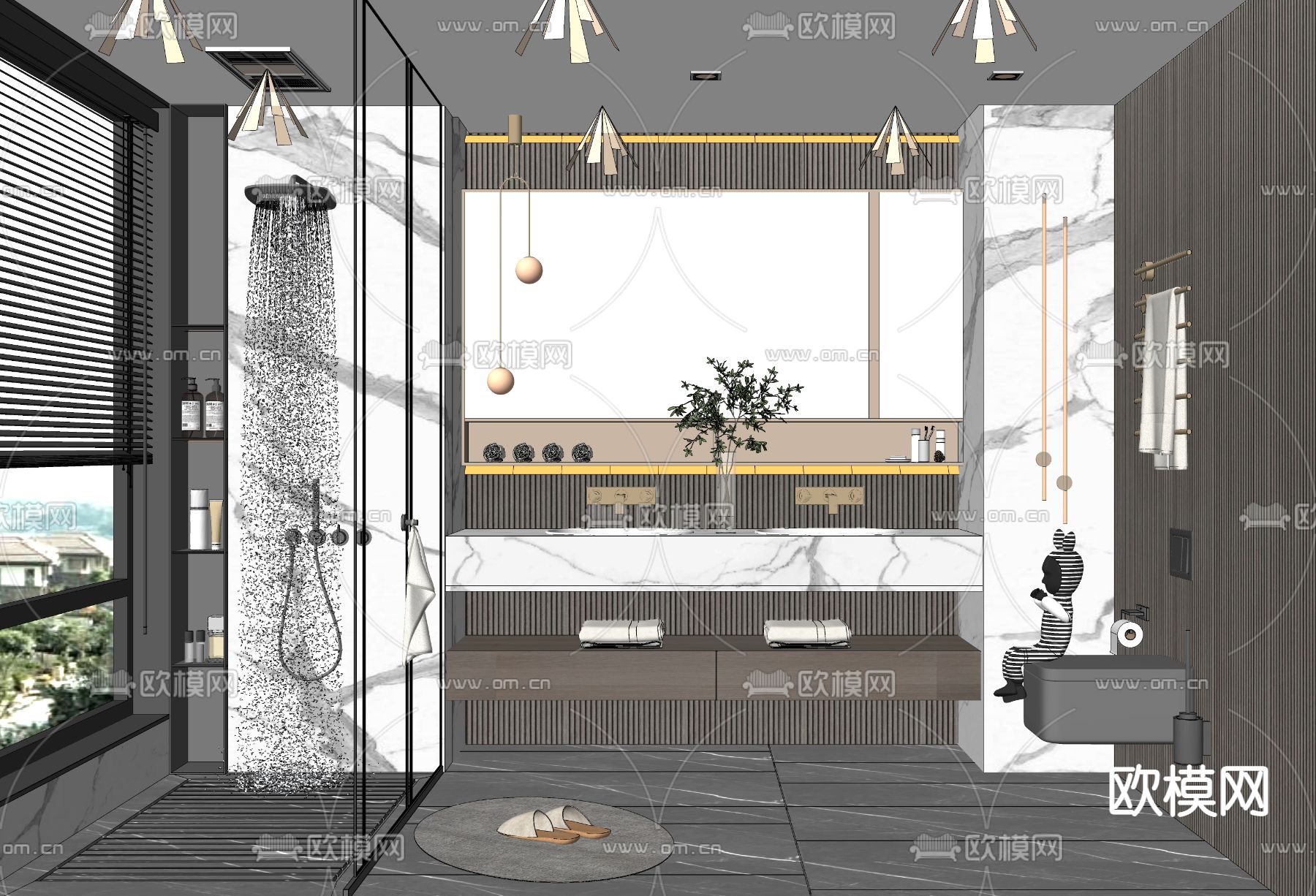 现代卫生间浴室su模型下载（渲染图2）