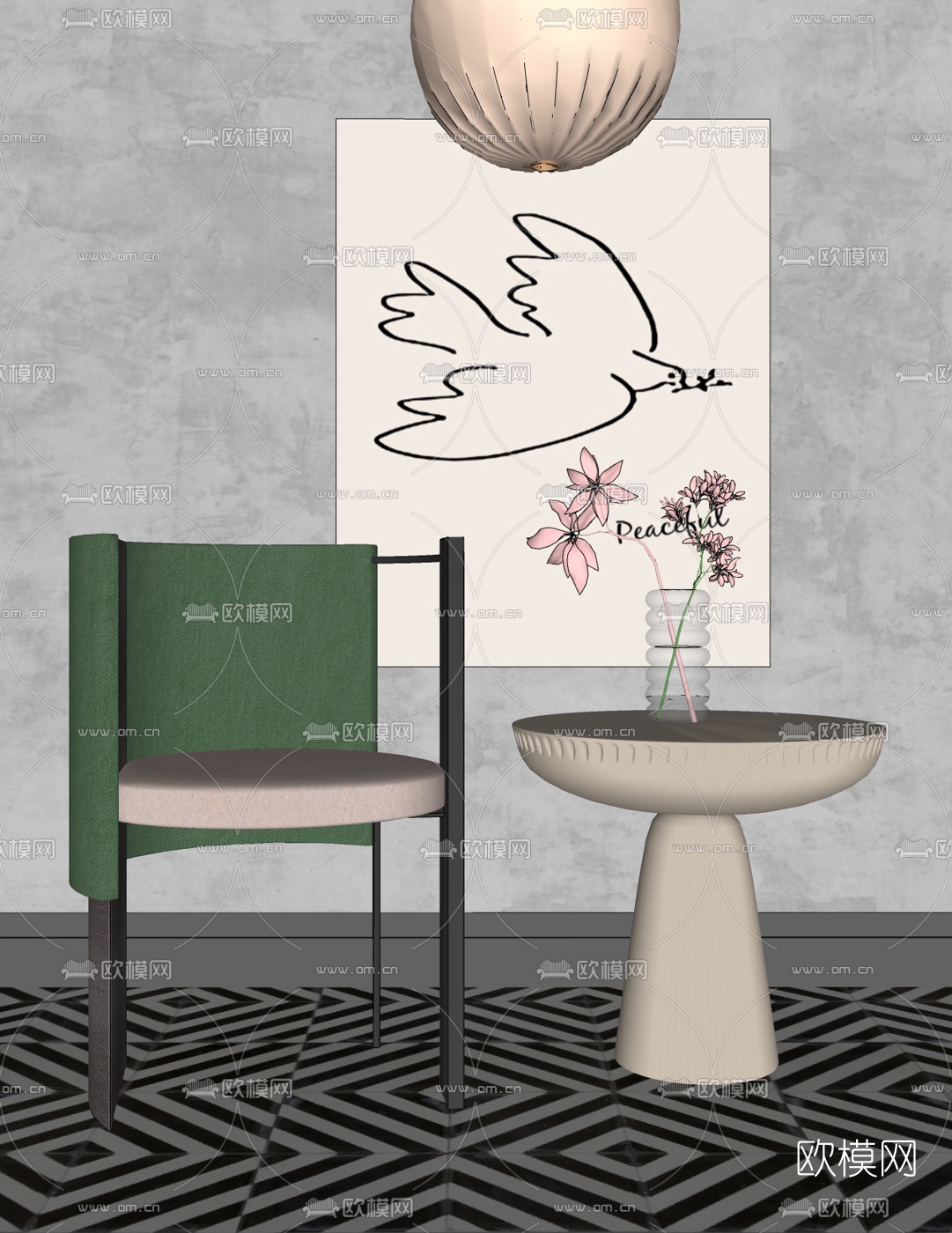 现代休闲椅su模型下载（渲染图2）