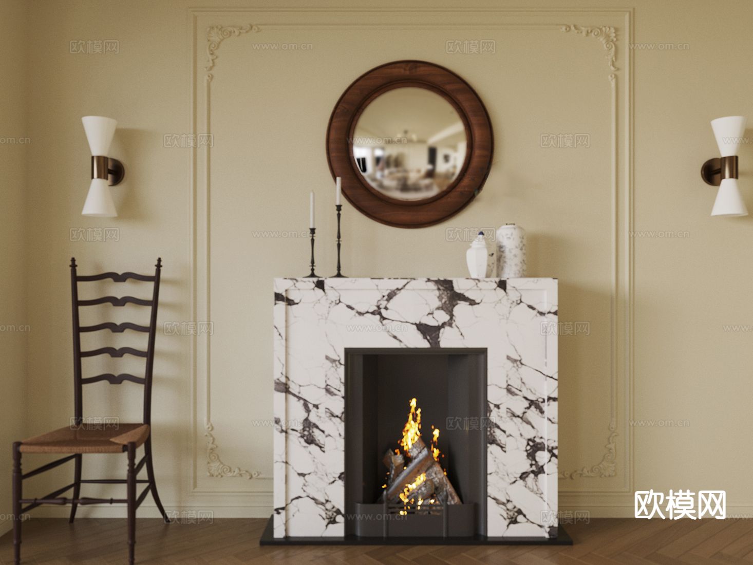 法式复古壁炉su模型下载（渲染图2）
