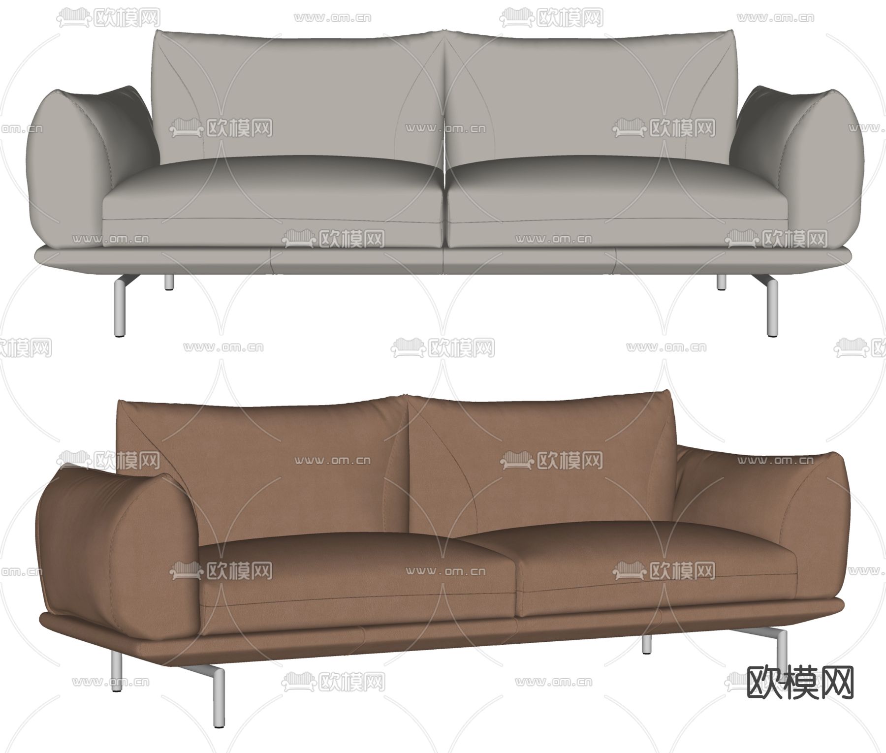 Calia现代啡色皮革双人沙发su模型