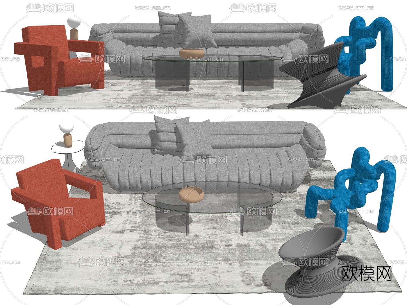 现代布艺组合沙发su模型