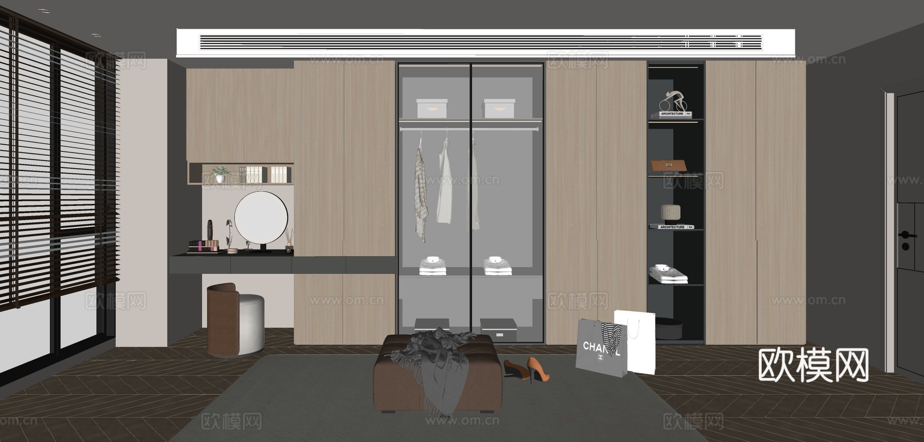 现代玻璃衣柜su模型下载（渲染图1）