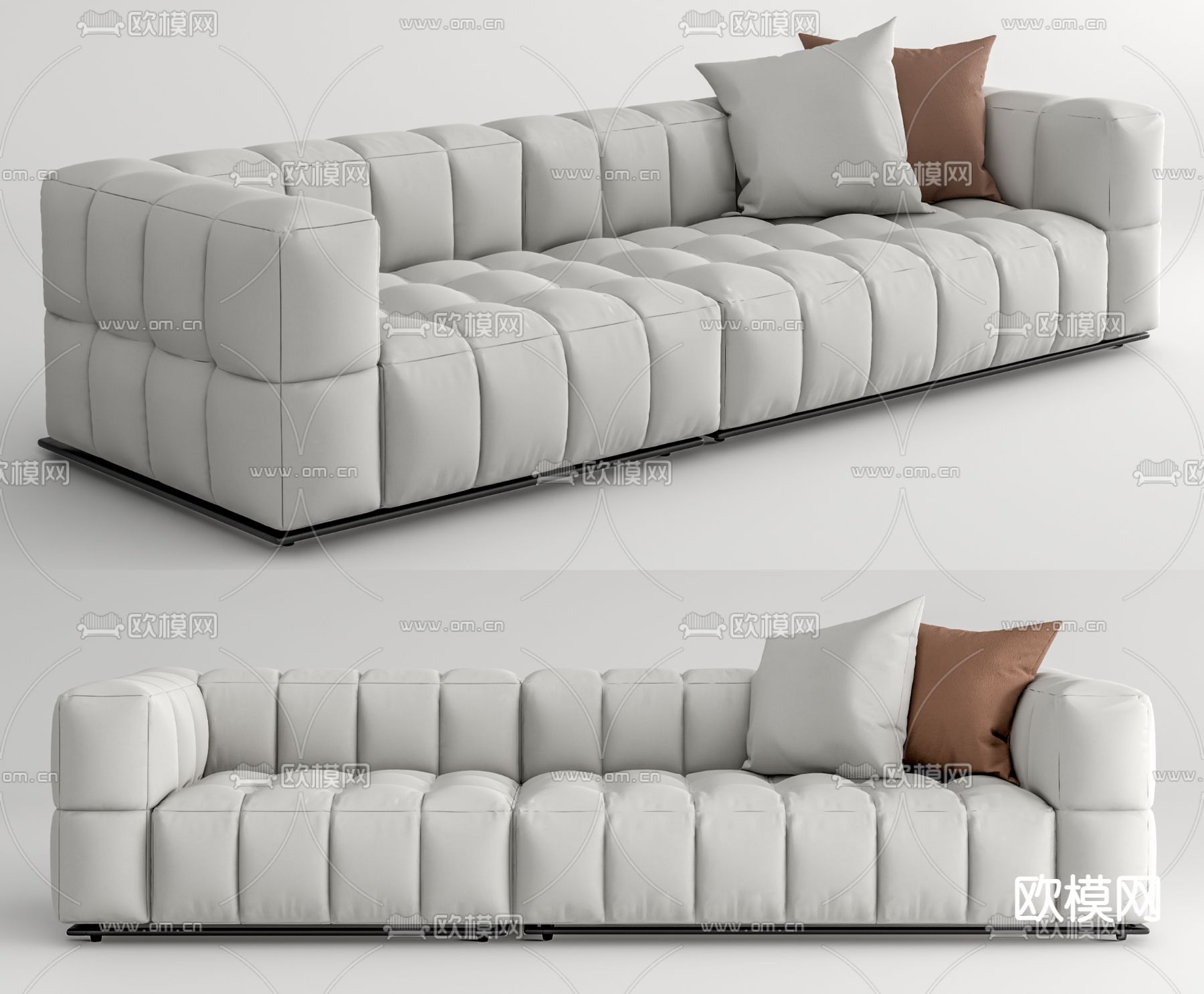 现代软体白色多人沙发su模型