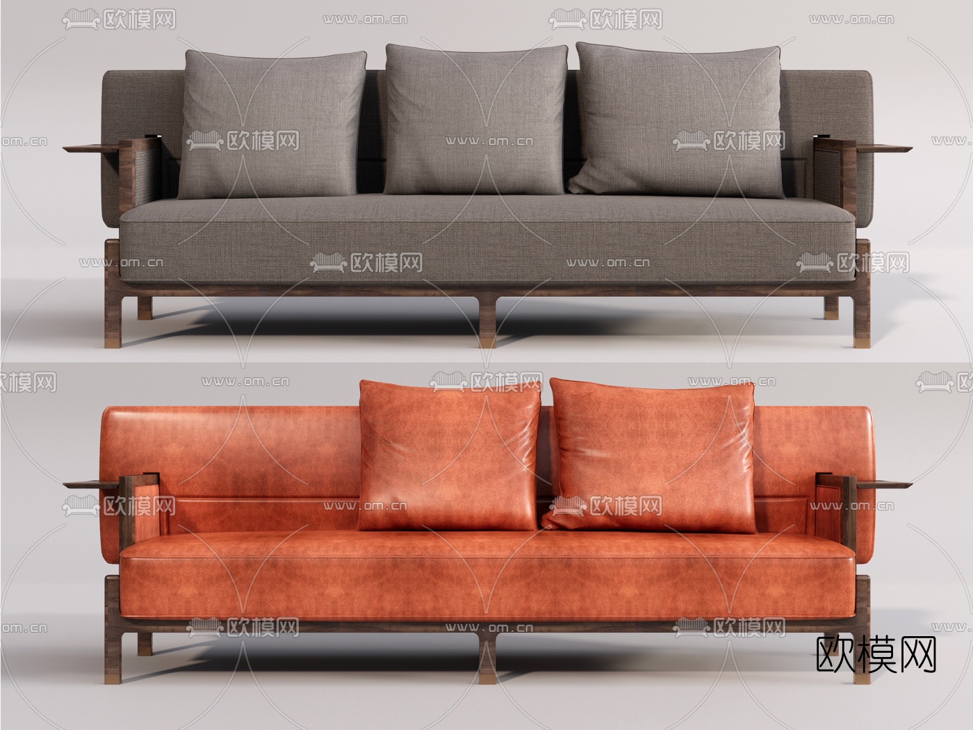 新中式布艺多人沙发su模型下载（渲染图1）