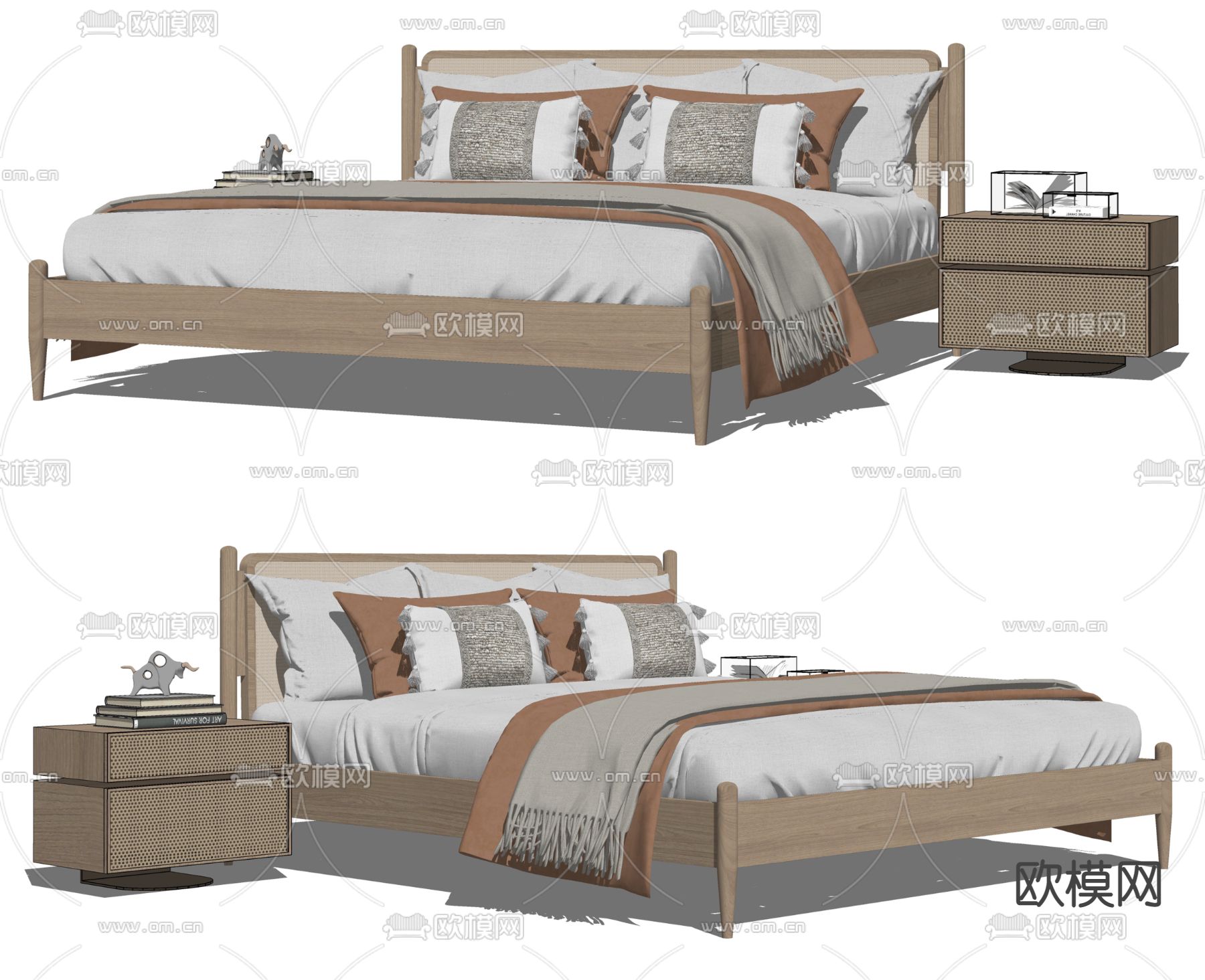 北欧藤编双人床su模型