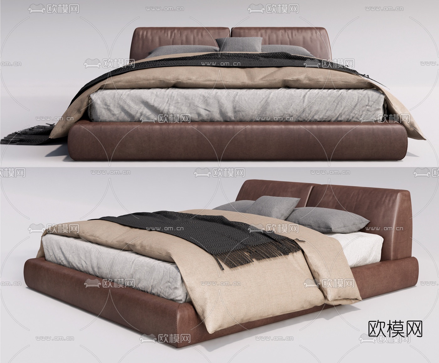现代布艺双人床su模型