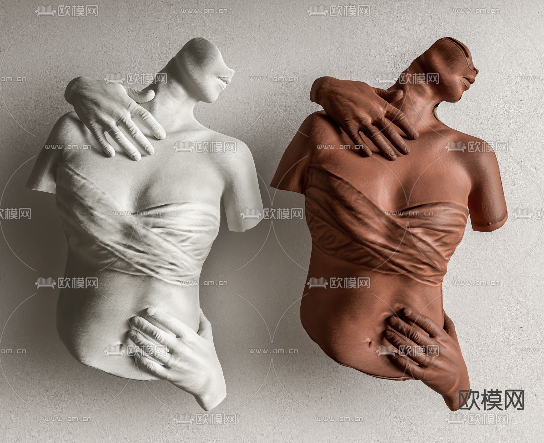 现代人像雕塑 墙饰su模型