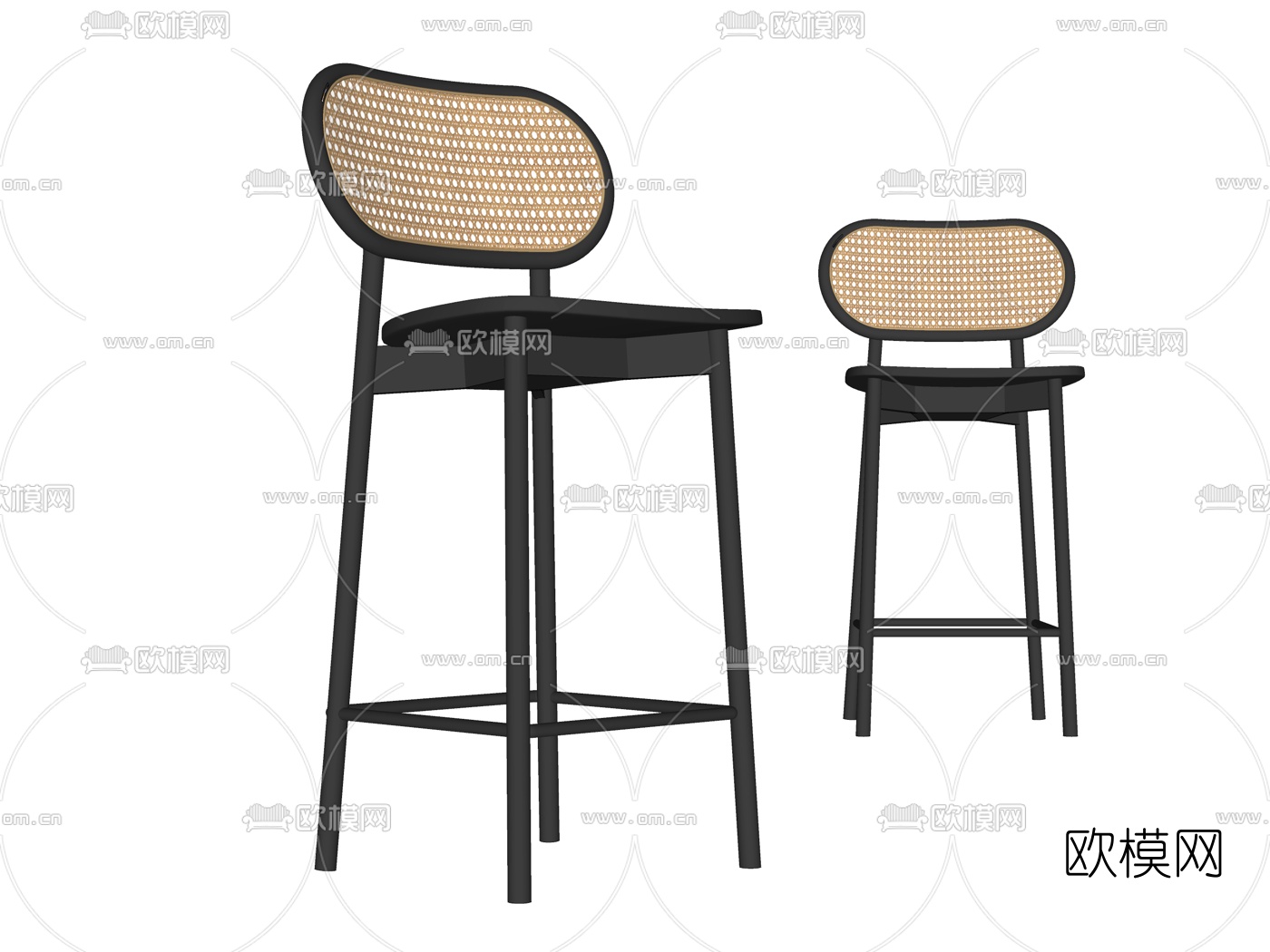 现代实木吧台椅su模型下载（渲染图2）