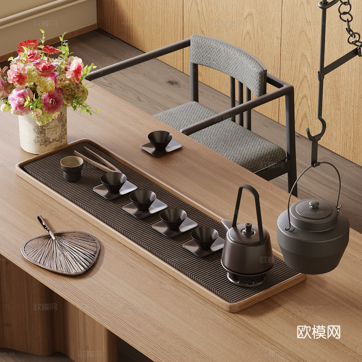 新中式茶具 茶壶 烧水壶 公道杯su模型下载（渲染图2）