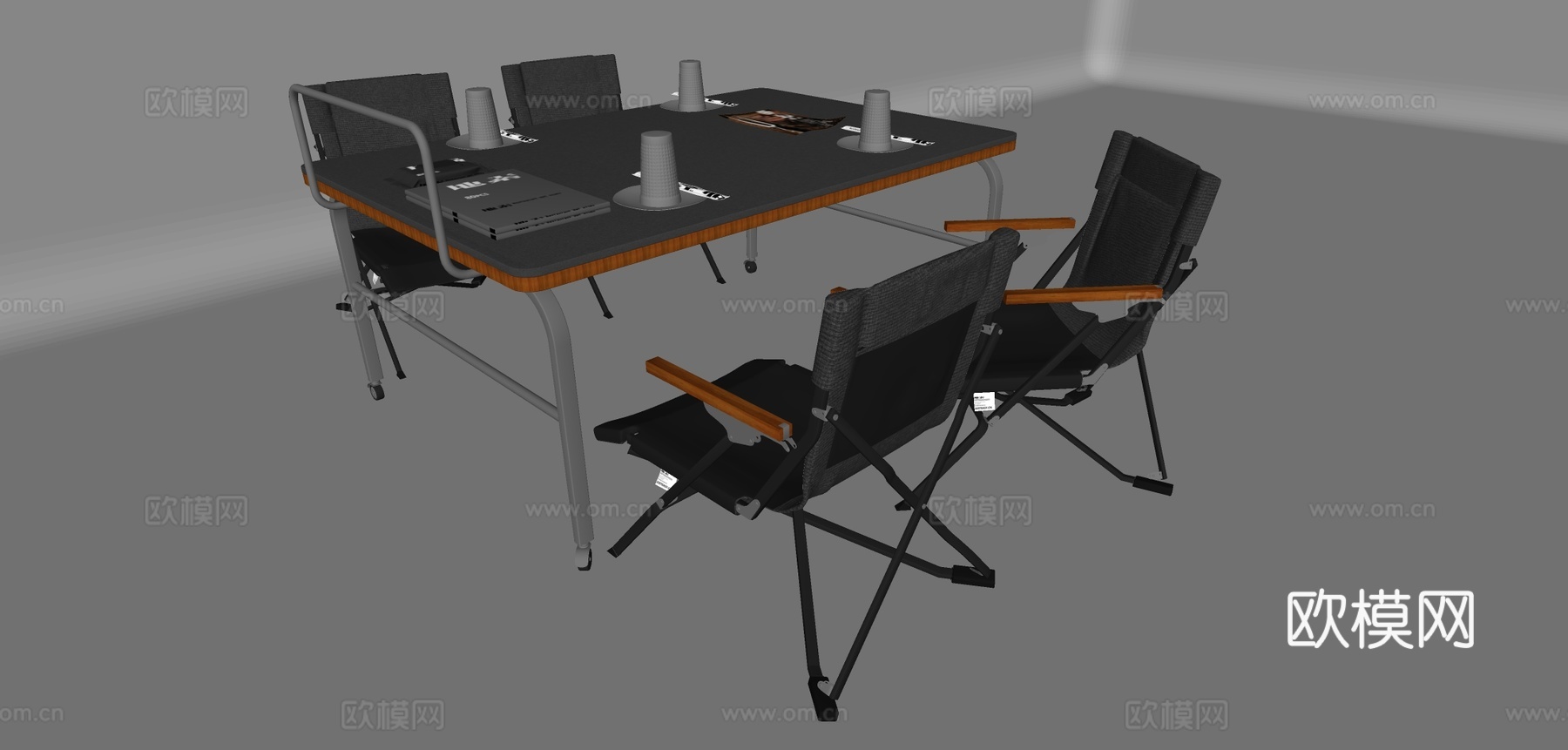 工业风餐桌椅 户外椅su模型下载（渲染图1）