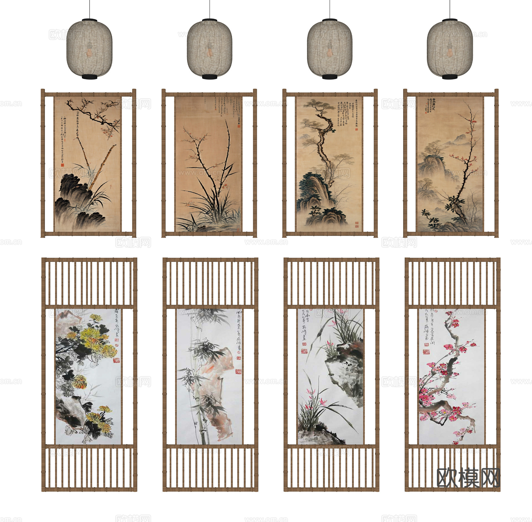 中式屏风su模型
