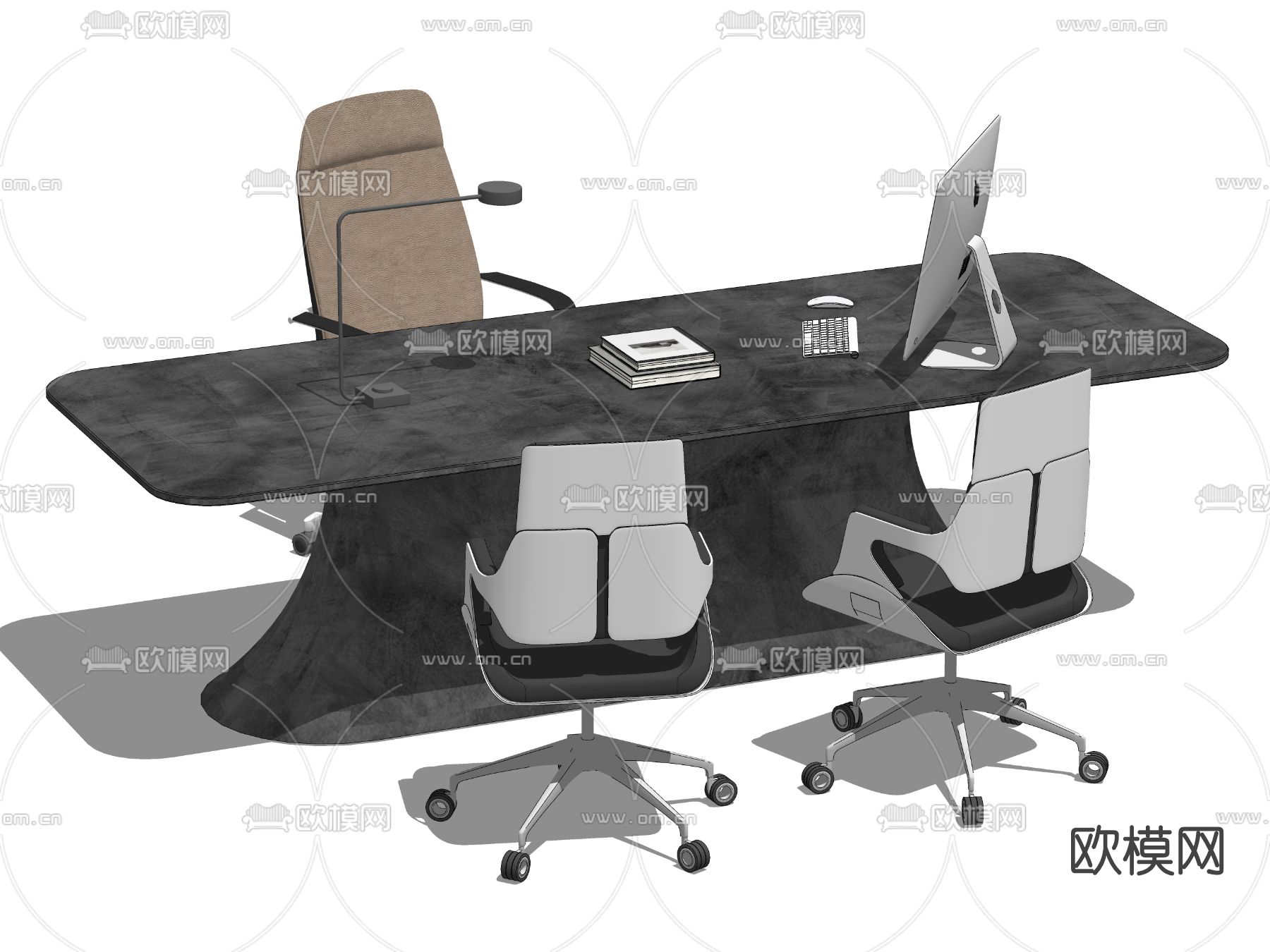 现代办公桌椅su模型下载（渲染图2）