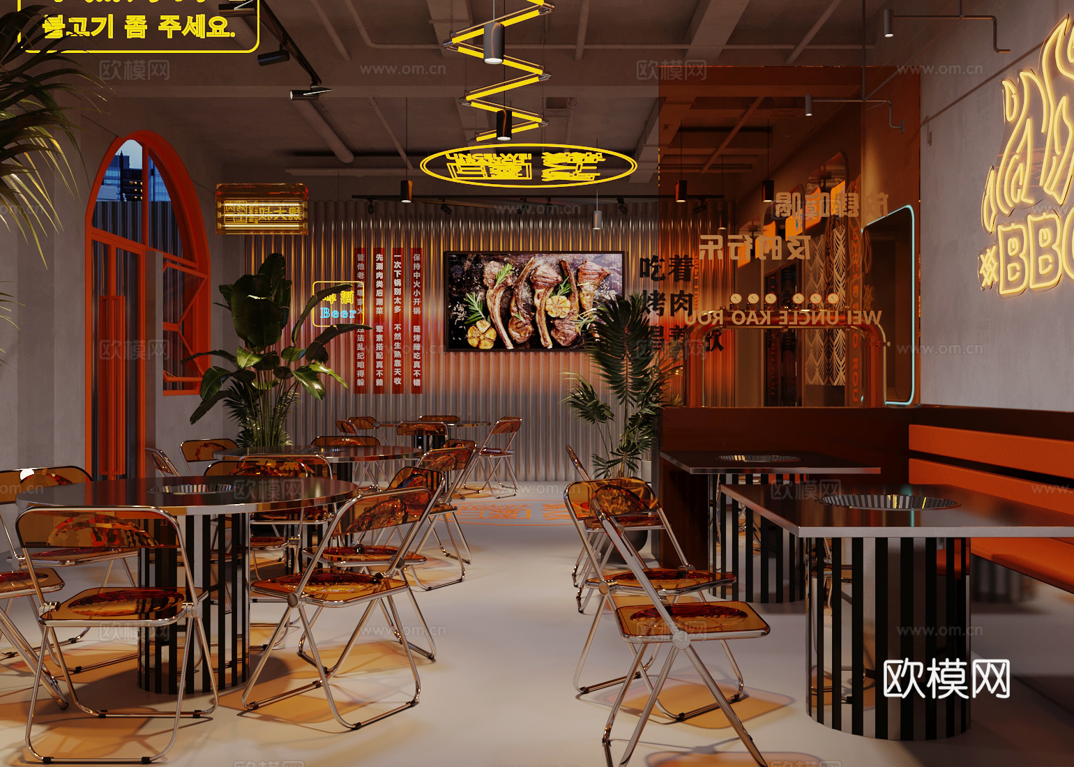 工业风烧烤店 火锅店 烤肉店3d模型下载（渲染图1）