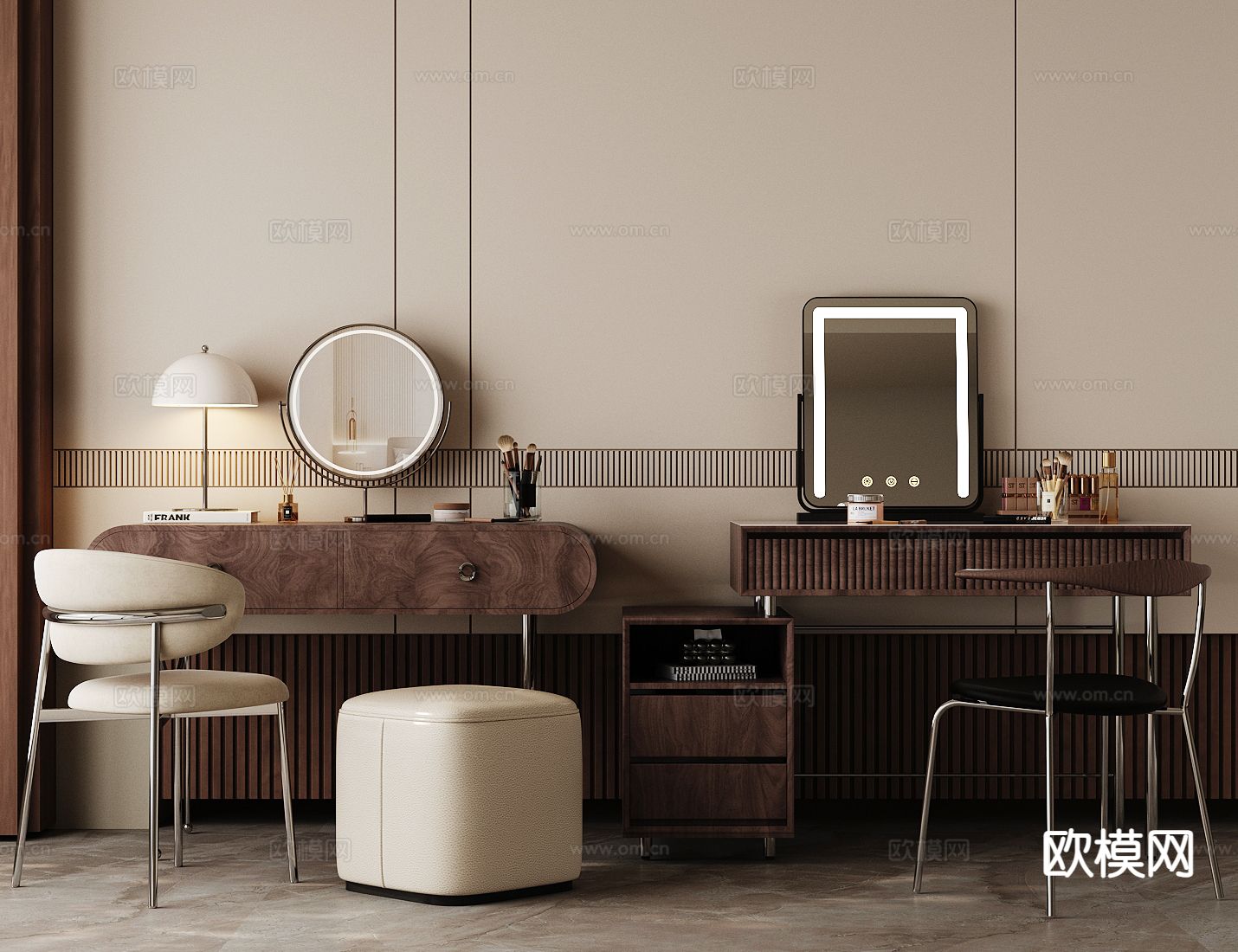 中古风梳妆台3d模型下载（渲染图1）