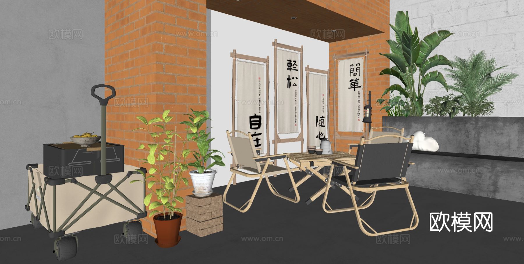 工业风咖啡厅 露营咖啡厅su模型下载（渲染图1）