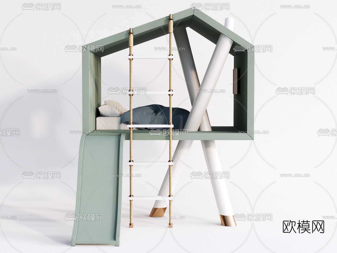 现代儿童床上下床su模型
