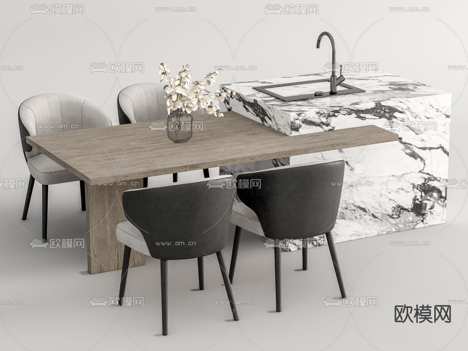 现代吧台餐桌椅su模型