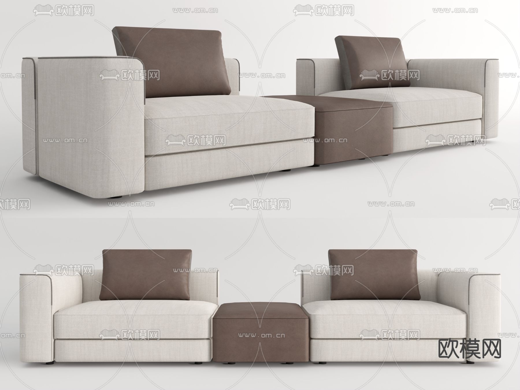 现代布艺多人沙发su模型