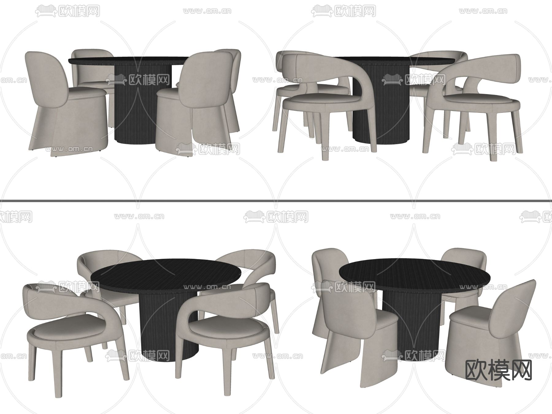 现代圆形餐桌椅su模型下载（渲染图2）