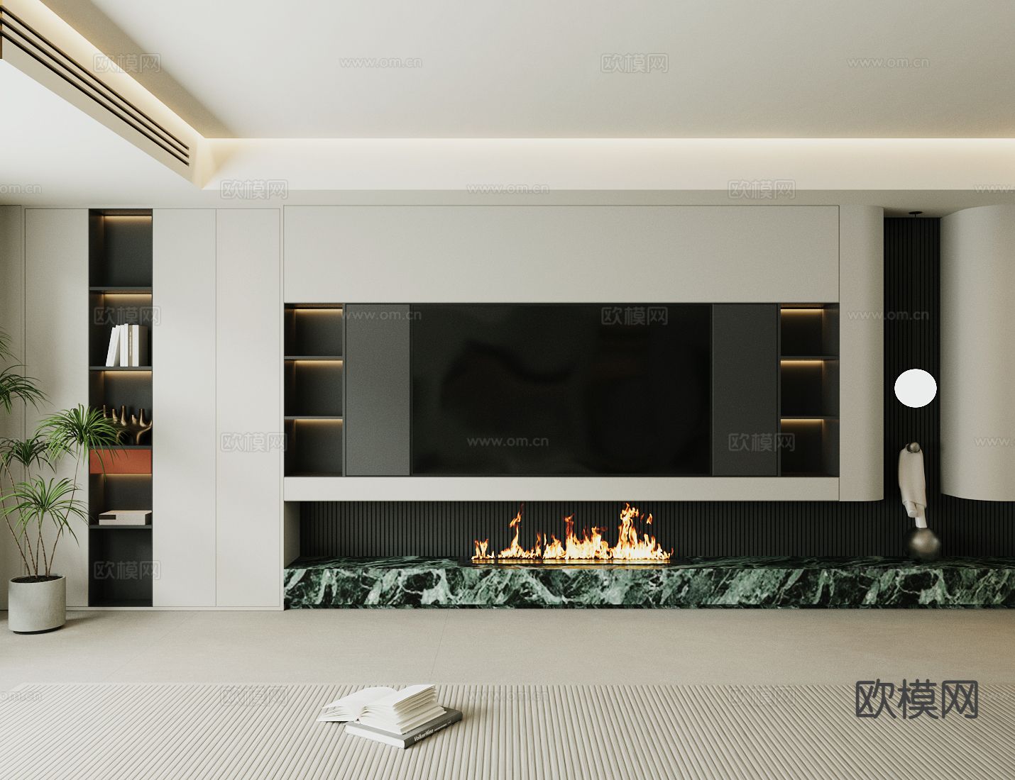 现代背景墙 电视背景su模型下载（渲染图2）