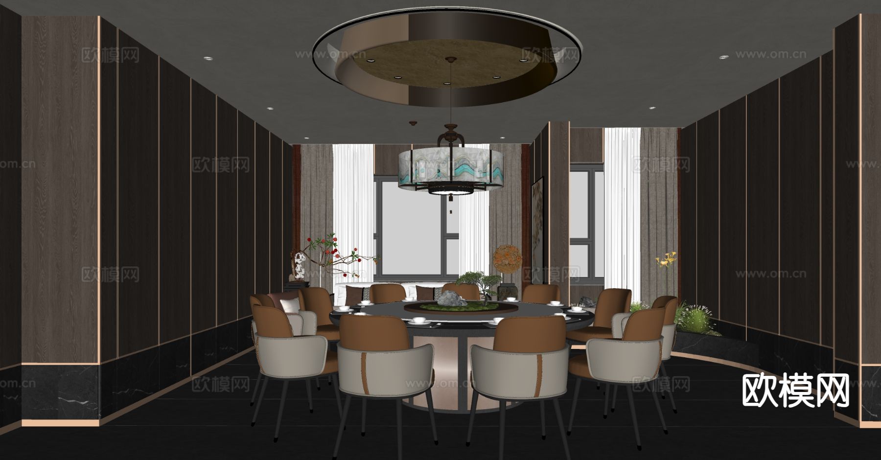 新中式包厢 包房su模型下载（渲染图1）