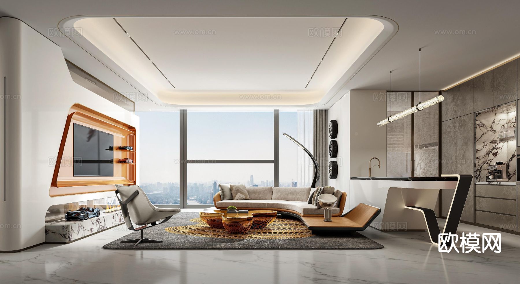 现代客厅su模型下载（渲染图2）
