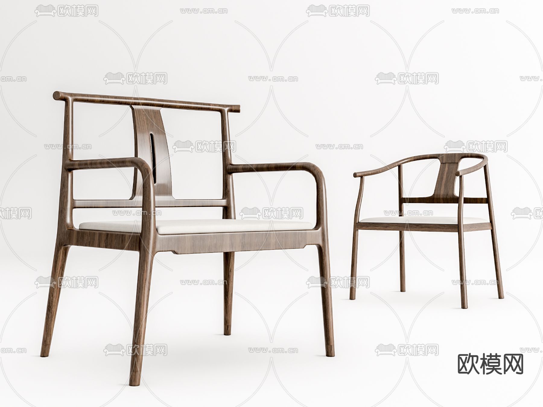 新中式实木休闲椅su模型下载（渲染图1）