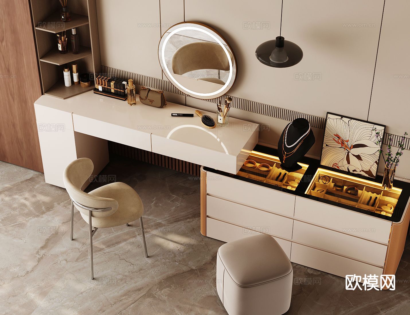 现代轻奢梳妆台su模型下载（渲染图3）