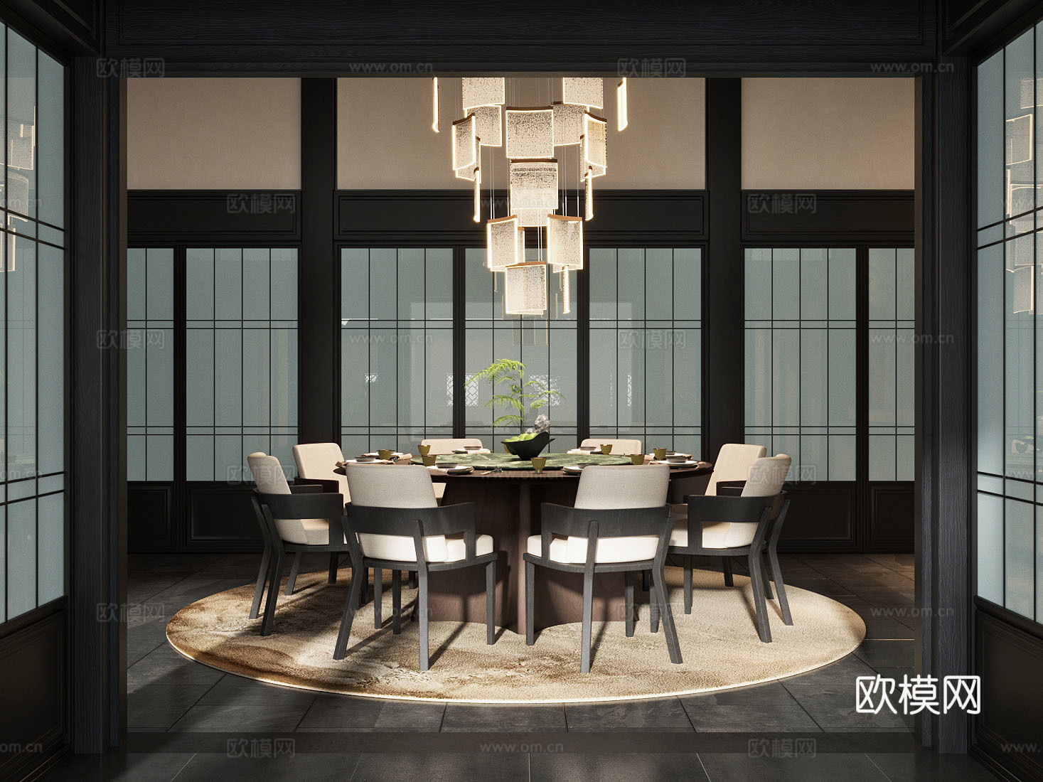 新中式餐厅包厢 餐厅包房su模型