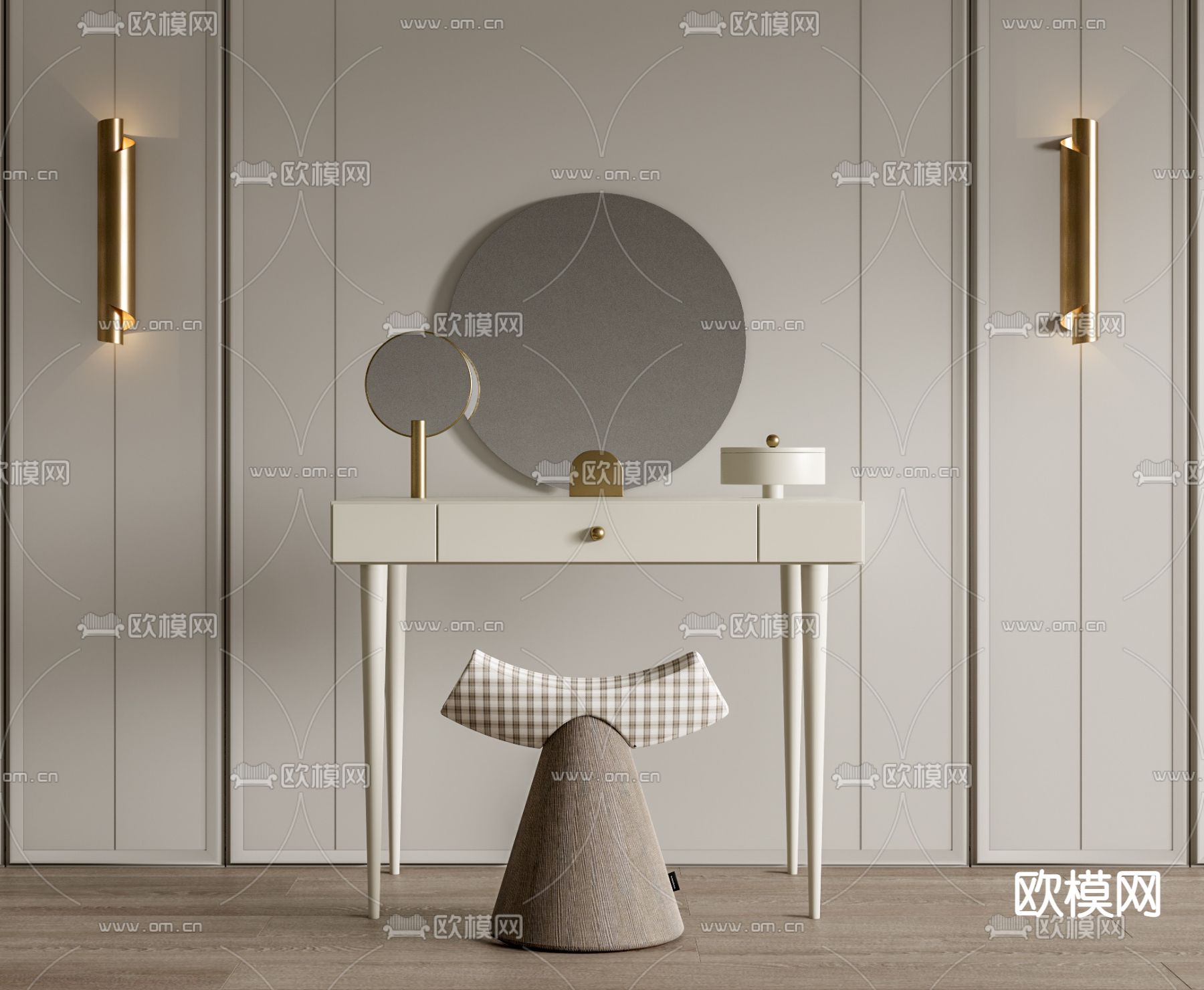 北欧梳妆台su模型下载（渲染图1）