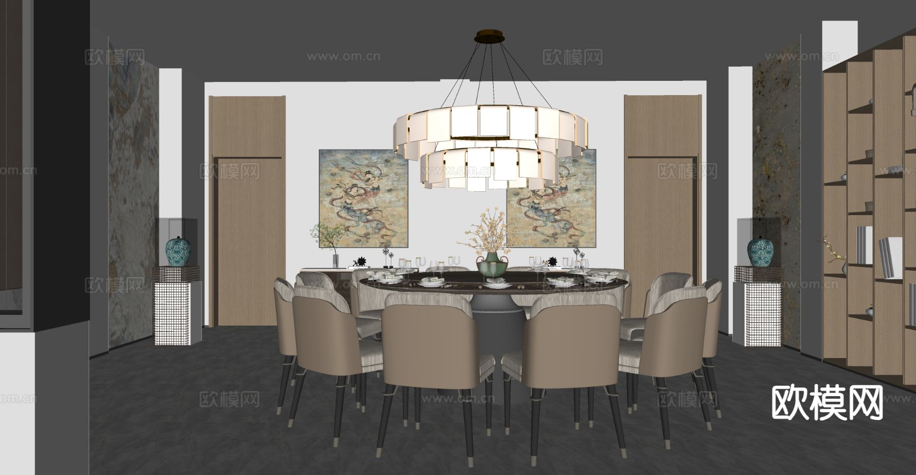 中餐厅包厢 酒楼包房su模型下载（渲染图1）