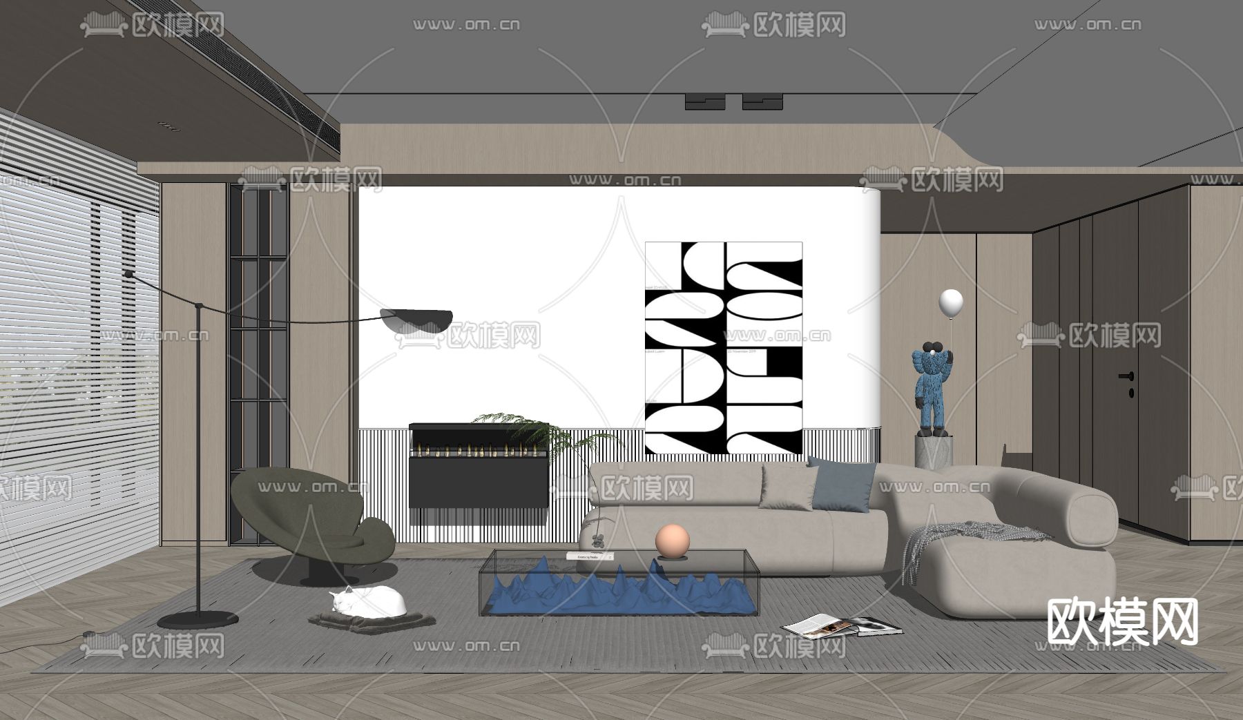 现代转角沙发组合su模型