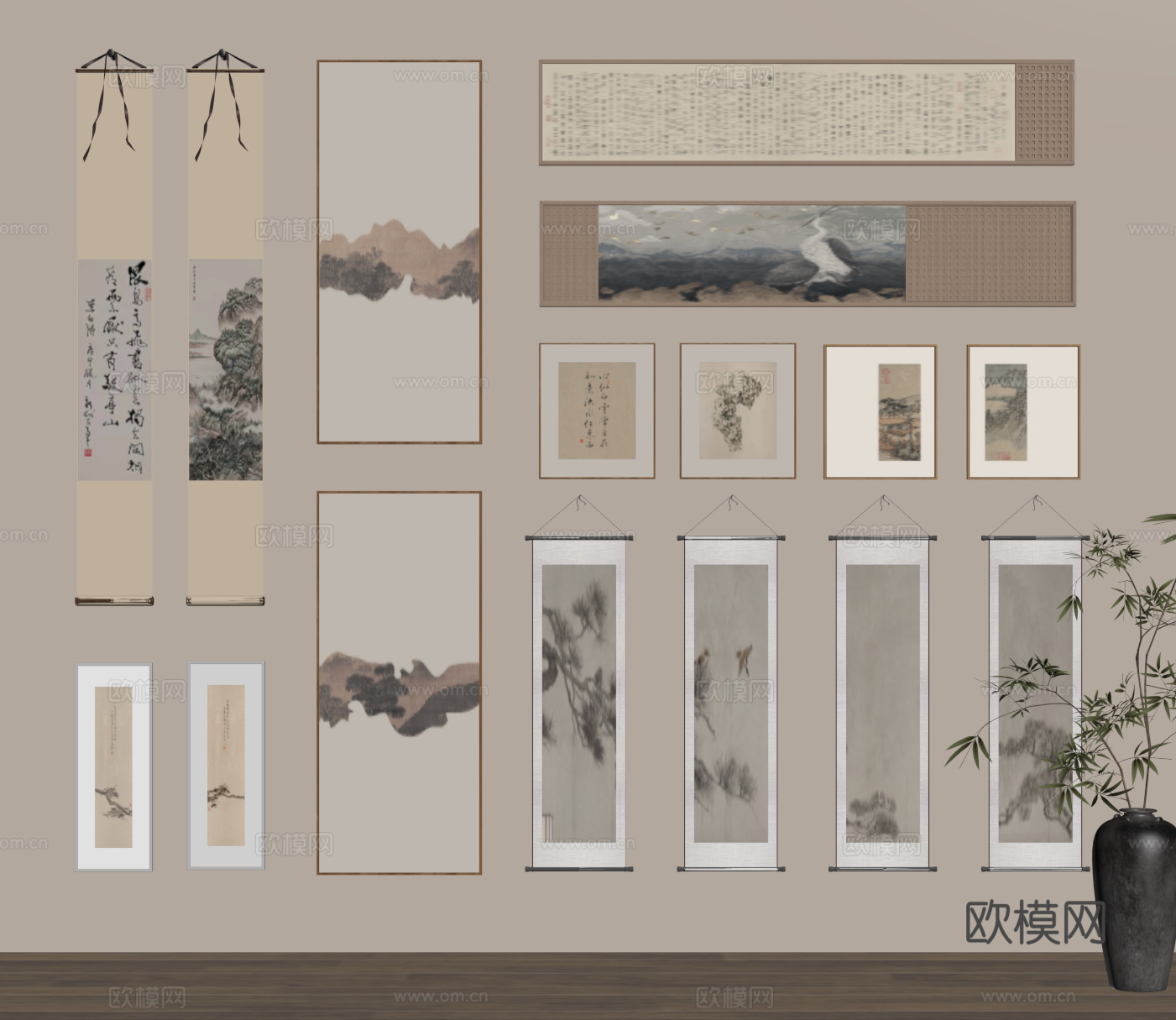 挂画 字画 卷轴画 水墨画 风景画 书房字画su模型