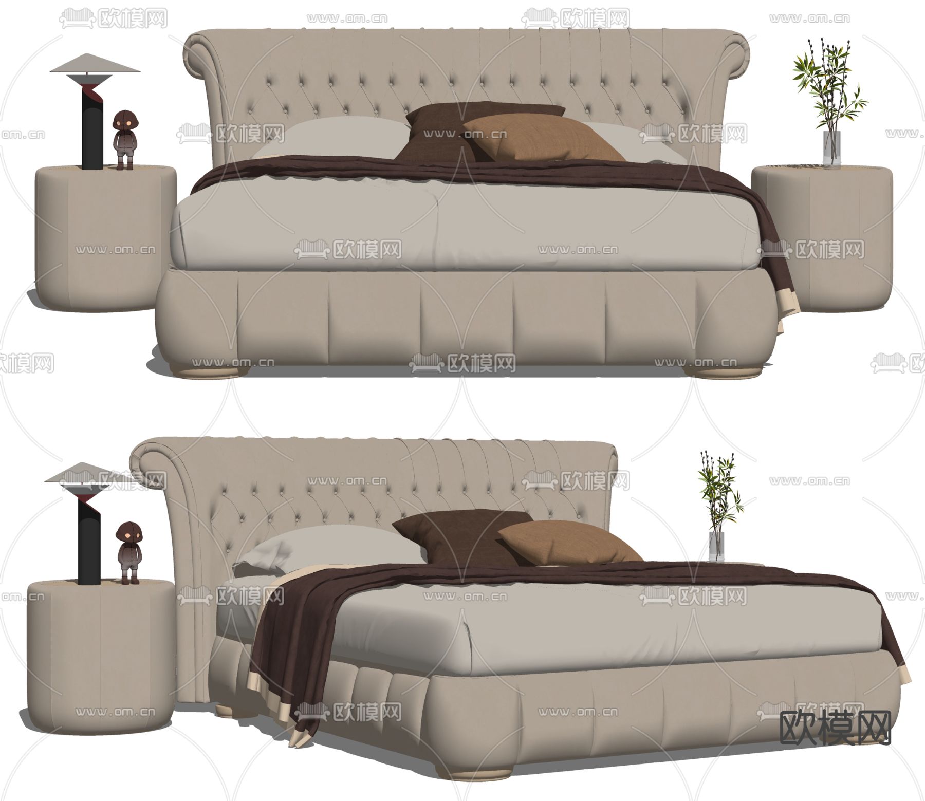 Windsor简欧双人床su模型下载（渲染图2）