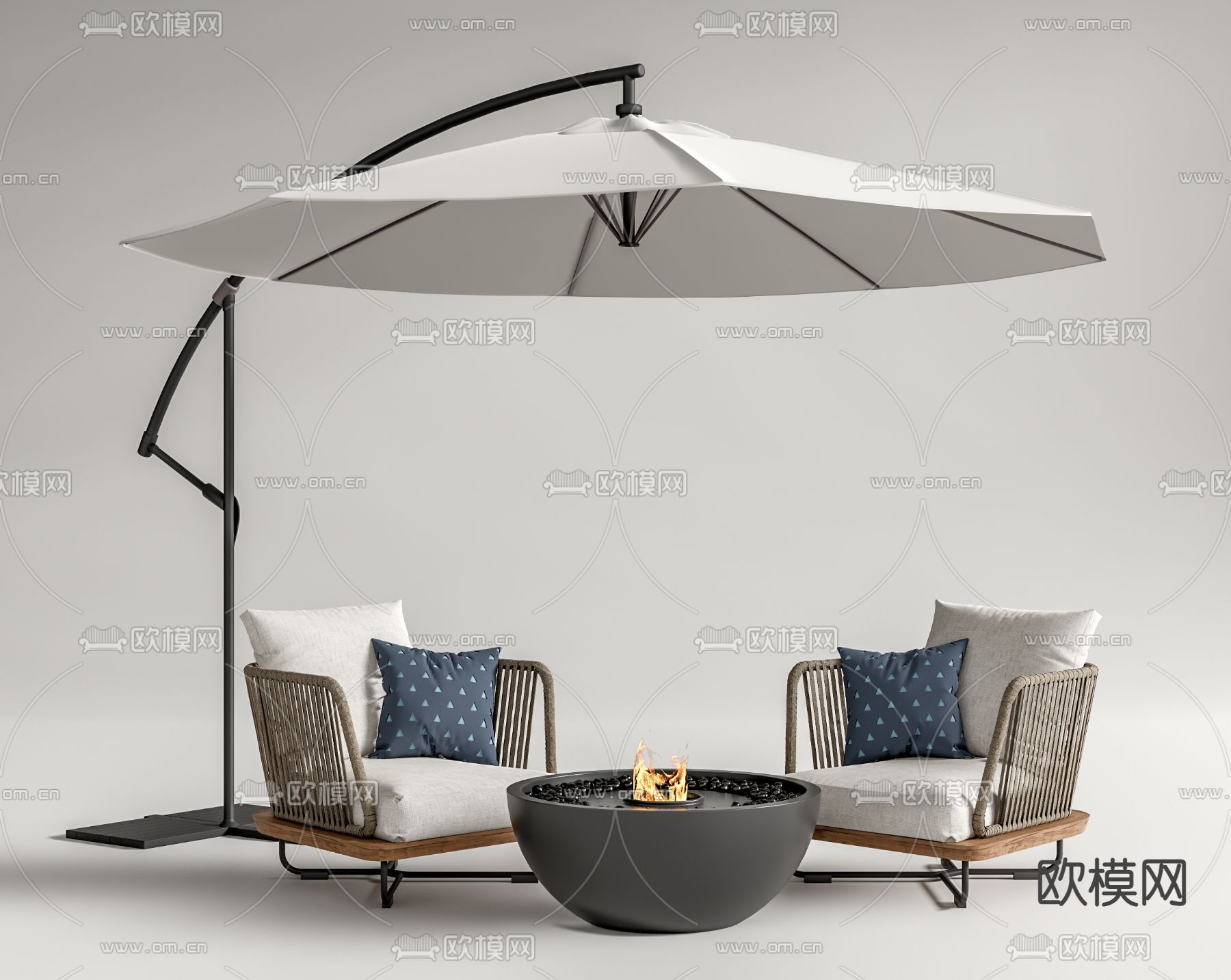 Minotti 藤编休闲椅su模型下载（渲染图1）