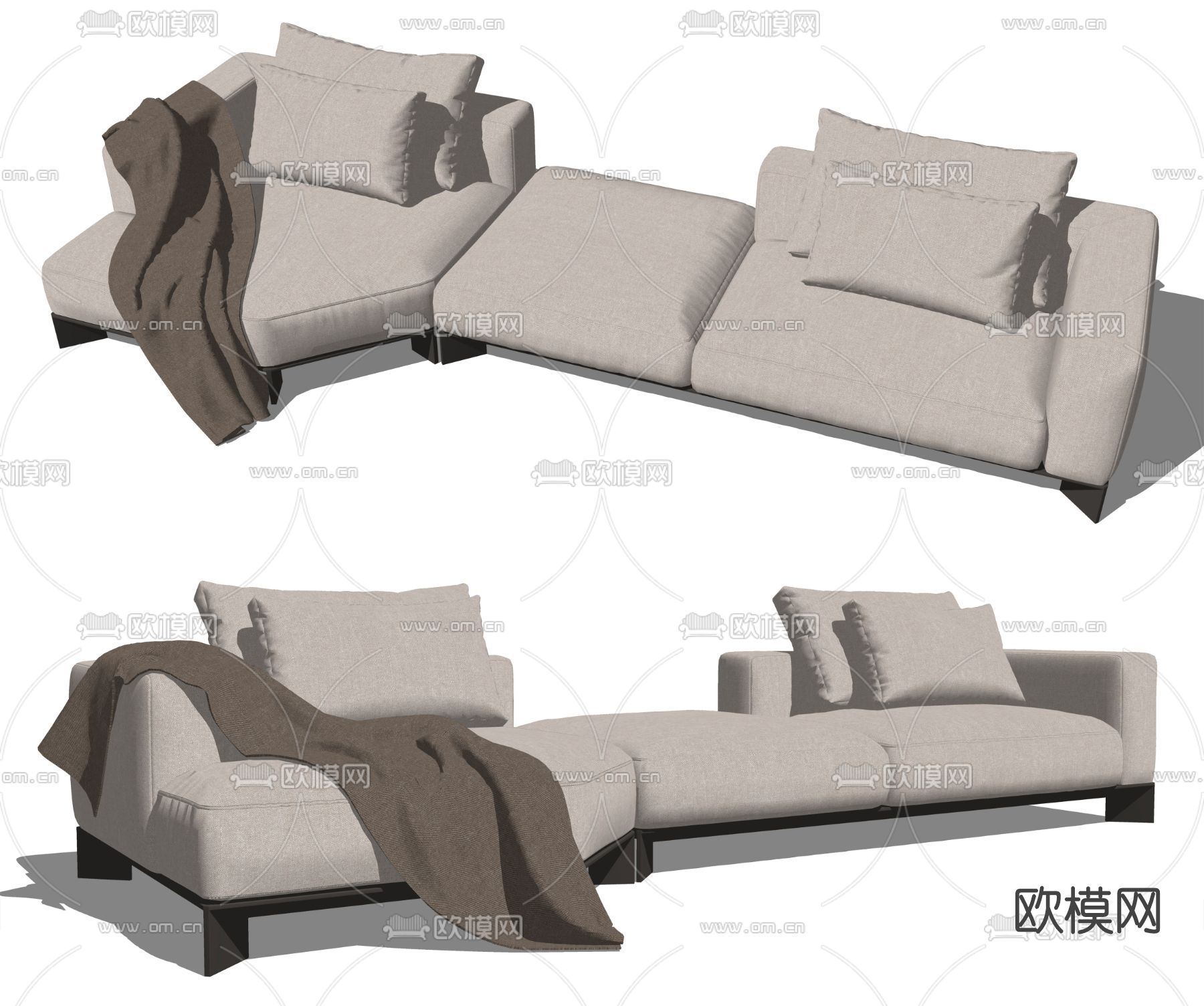 现代布艺多人沙发su模型下载（渲染图2）