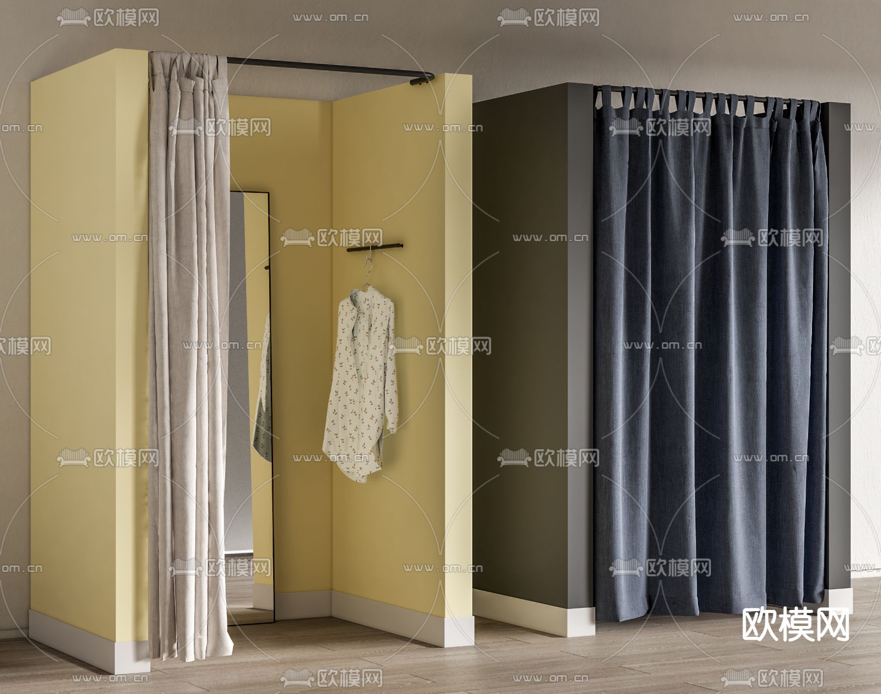 现代服装店试衣间su模型下载（渲染图1）