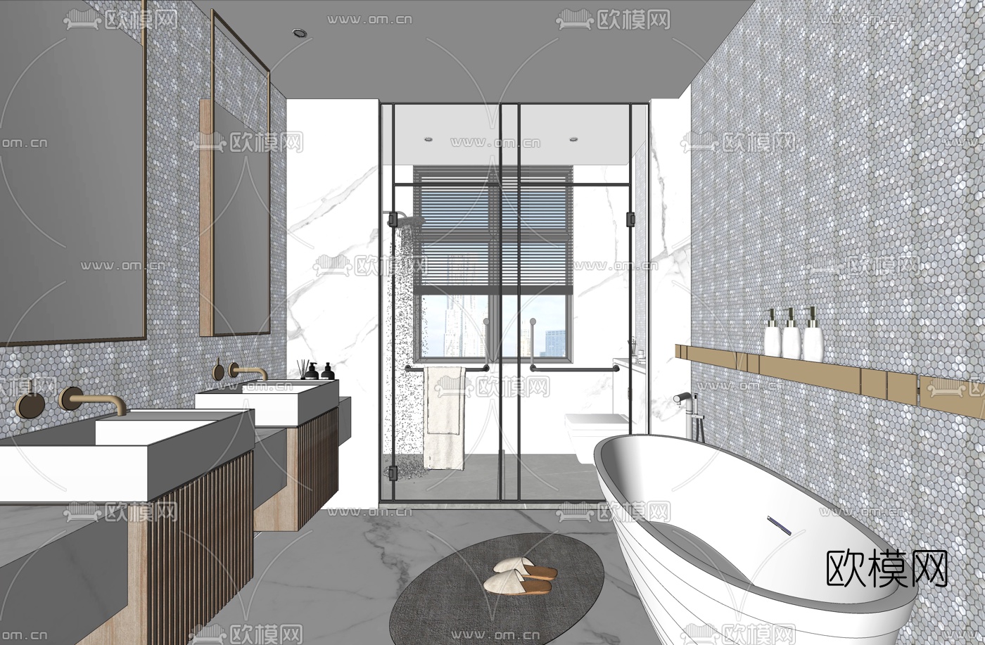 现代卫生间浴室su模型下载（渲染图2）