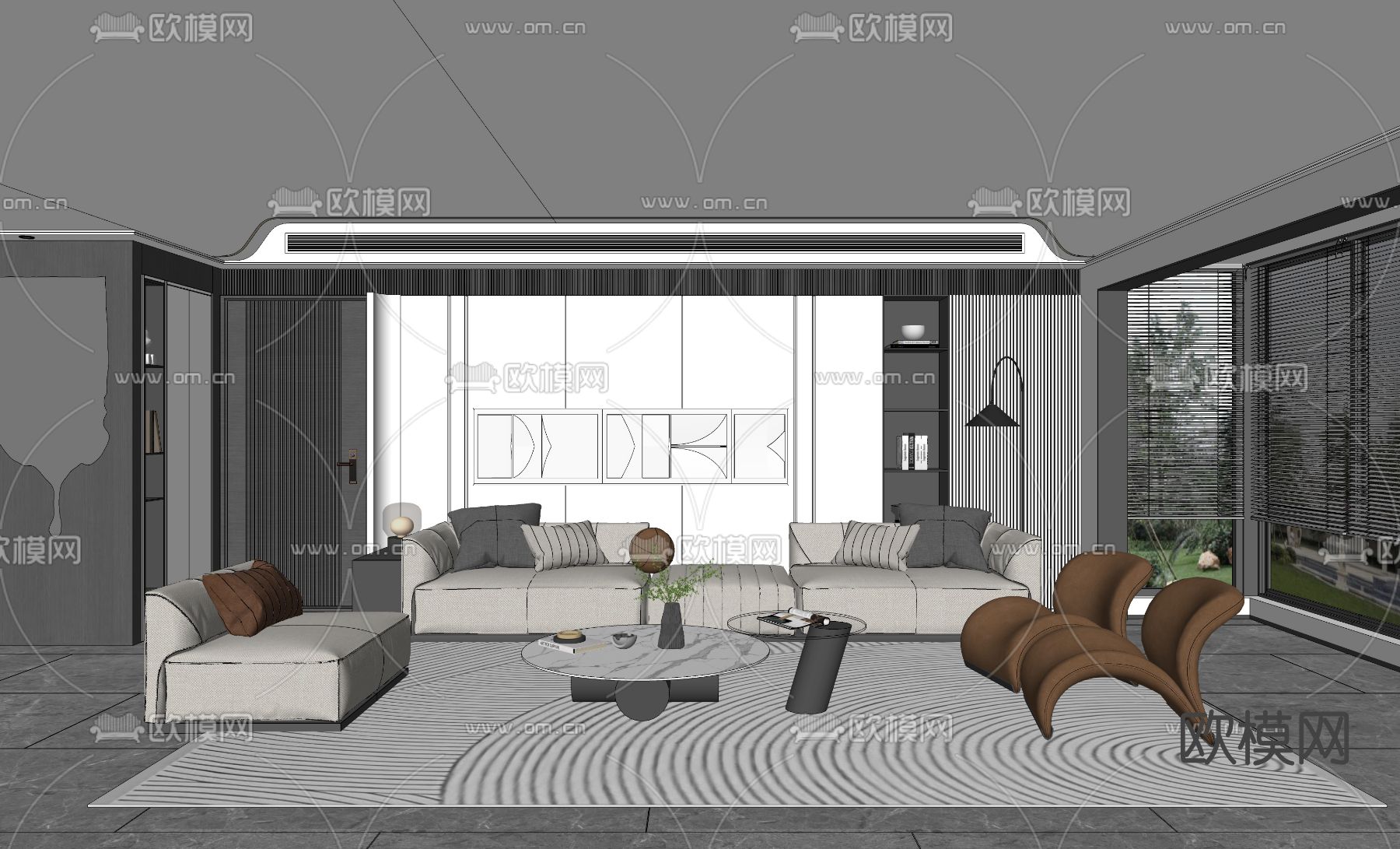 现代布艺沙发组合su模型