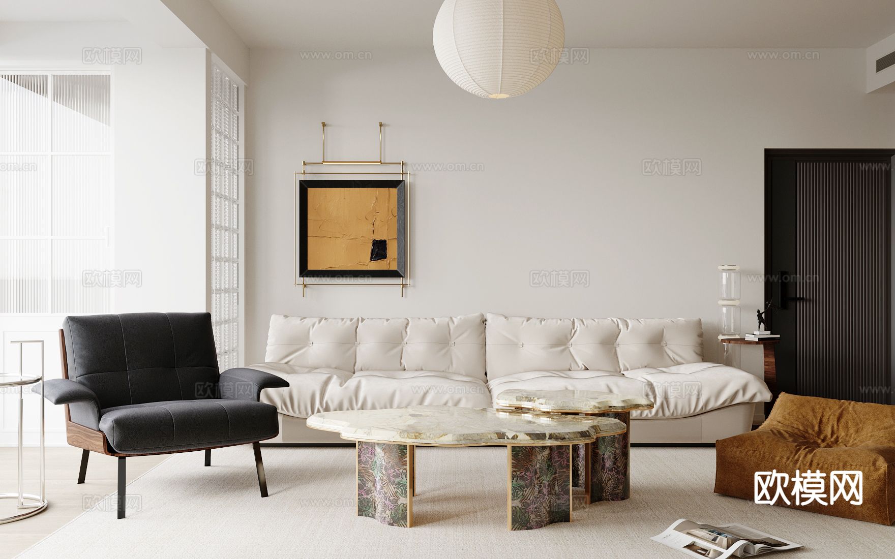 中古风组合沙发su模型下载（渲染图2）