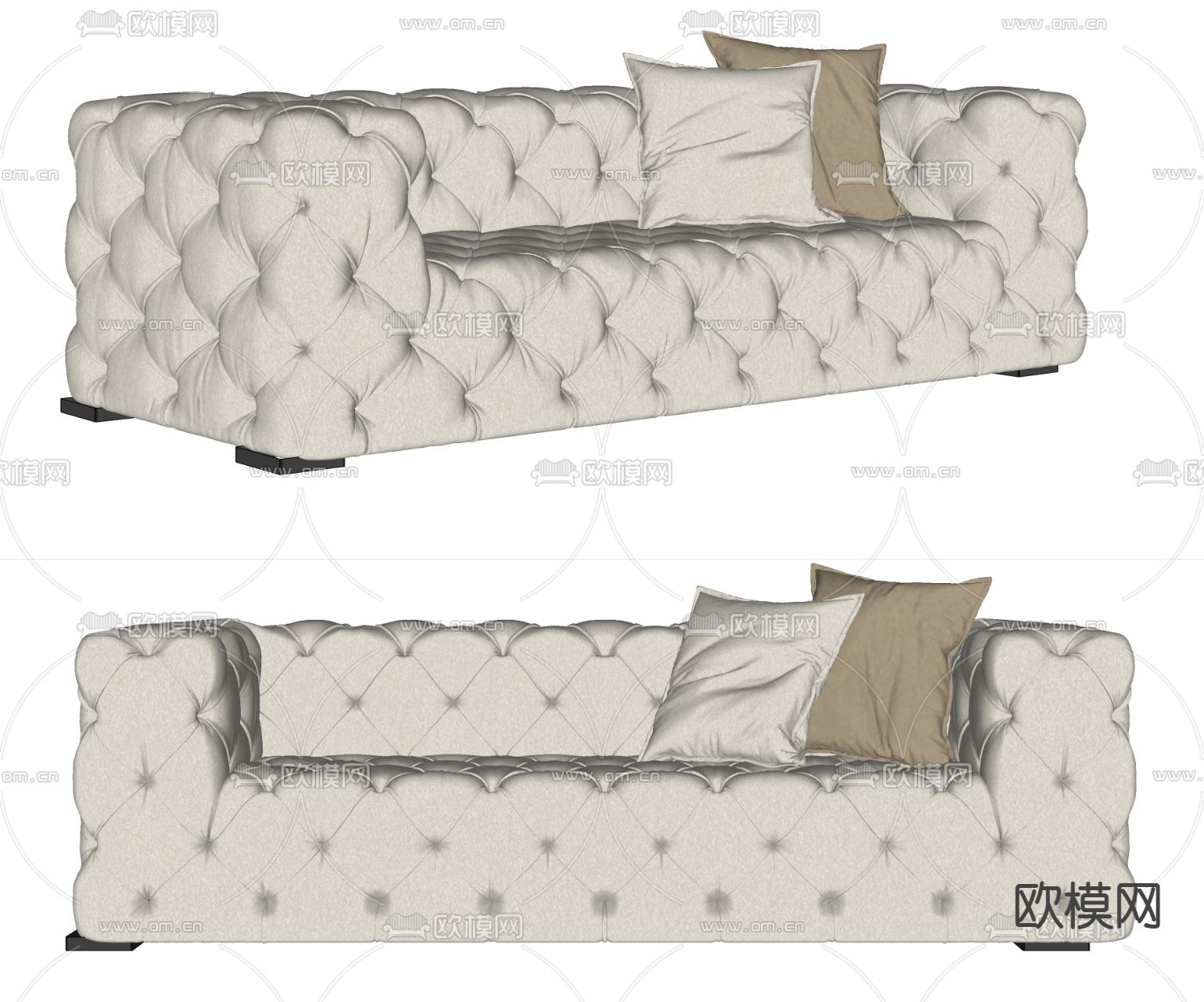 Baxter法式拉扣沙发su模型下载（渲染图2）