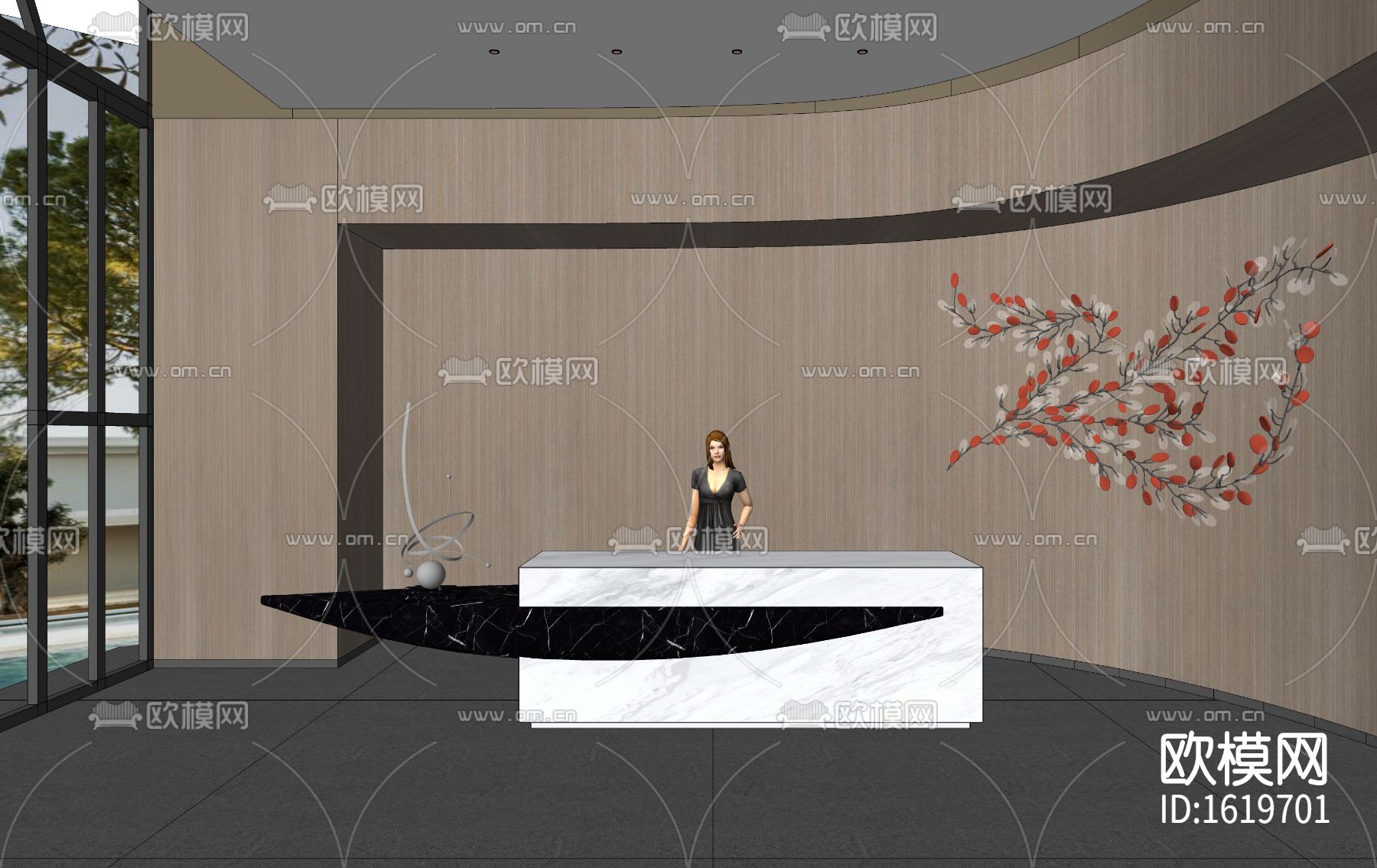 现代大堂前台su模型下载（渲染图2）