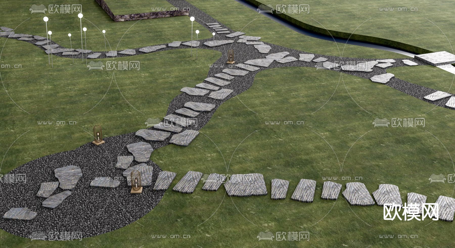 现代户外景观汀步su模型