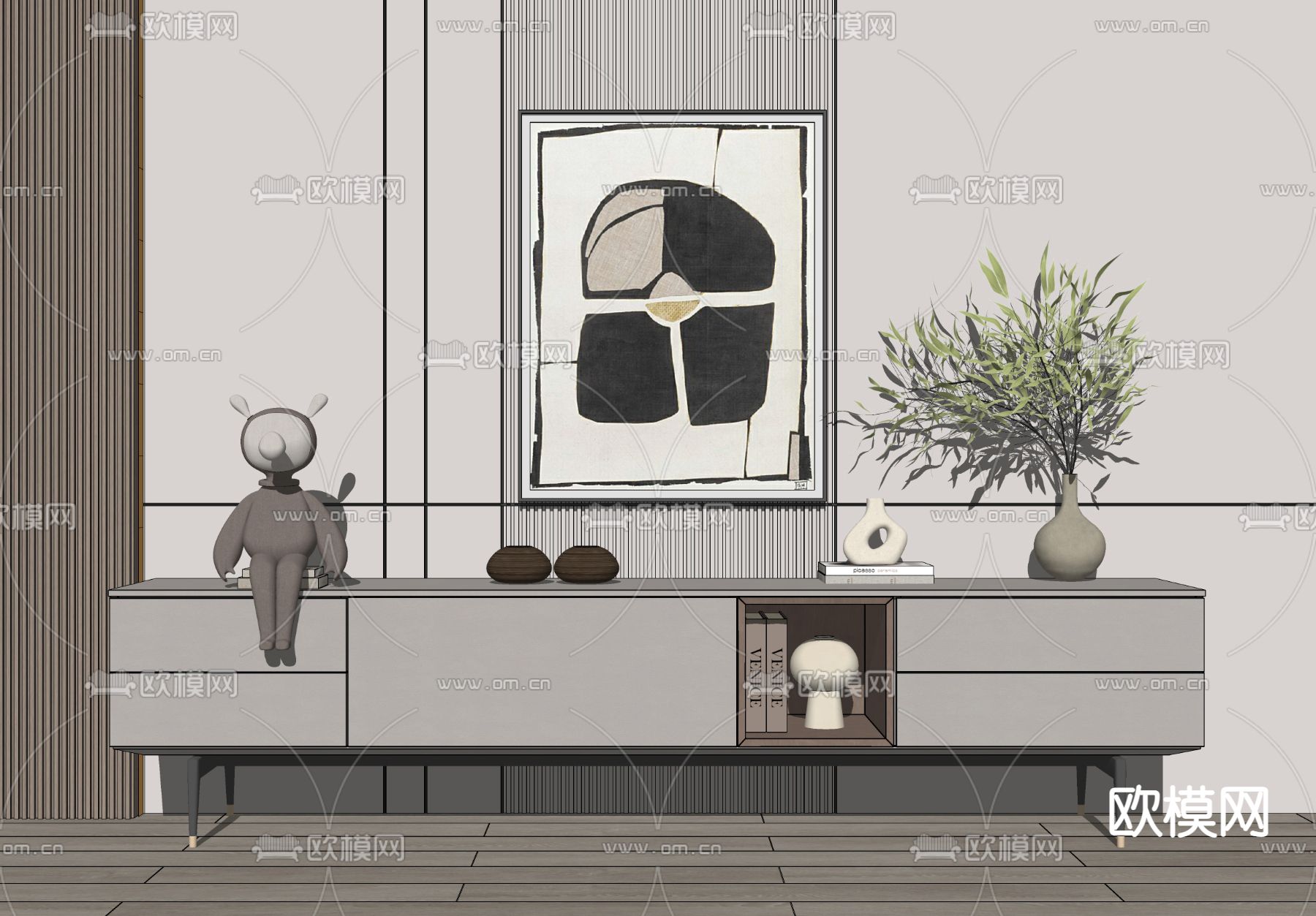 现代电视柜su模型下载（渲染图2）