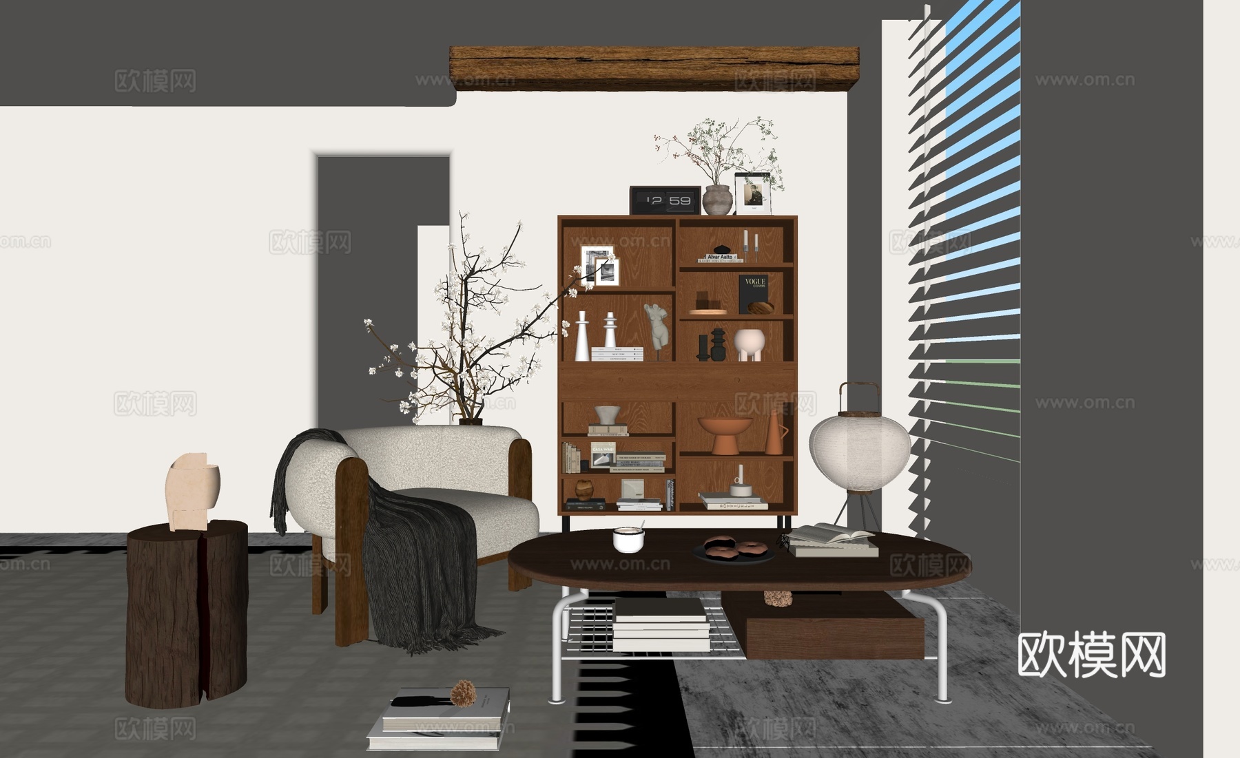 中古风椅子 休闲椅su模型下载（渲染图1）