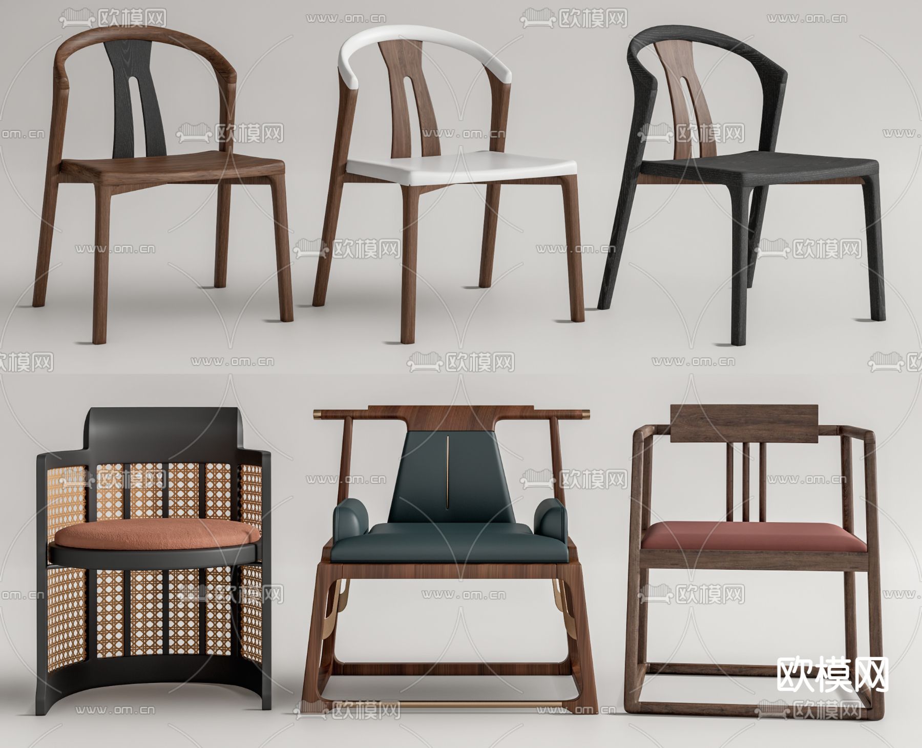 新中式休闲椅 餐椅 圈椅su模型