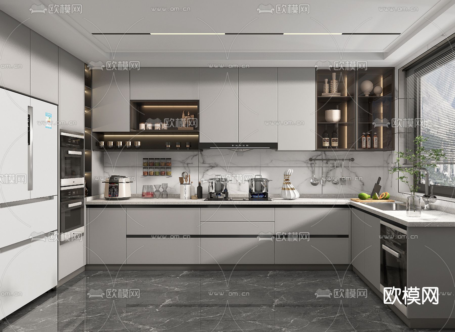 现代厨房su模型下载（渲染图1）