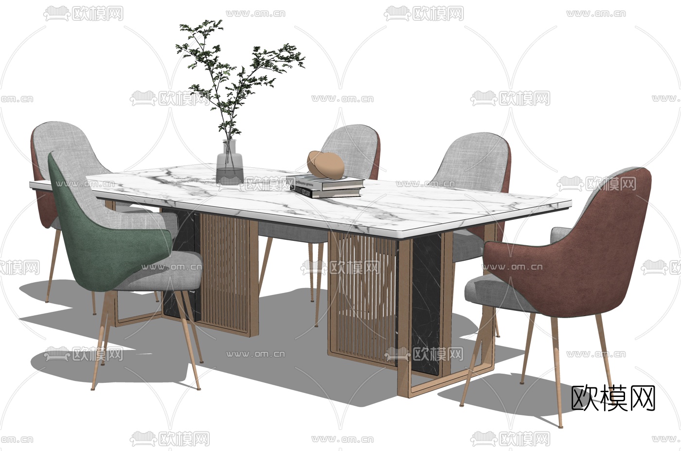 现代大理石餐桌椅su模型