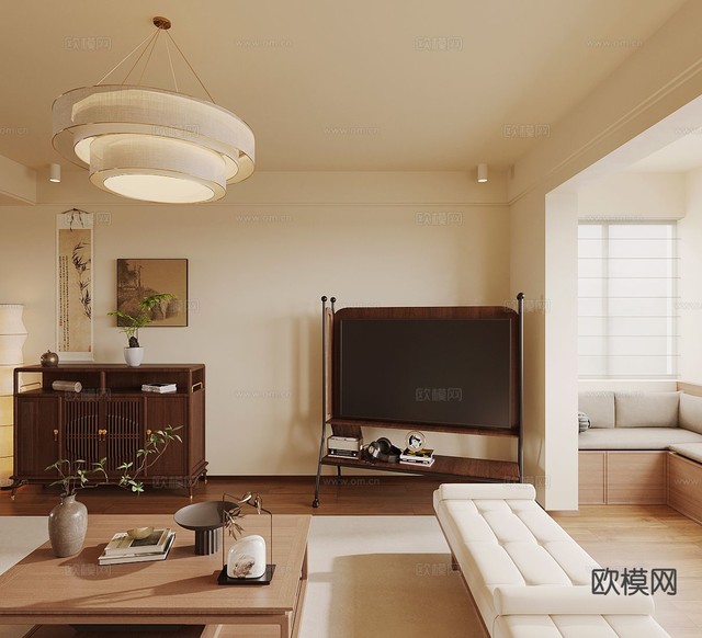 中式客厅 宋式美学客厅3d模型下载(渲染图2)